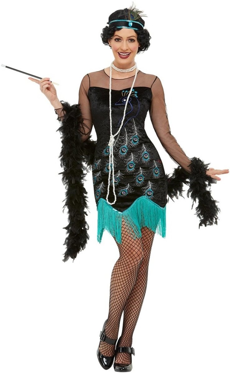 Jaren 20 Danseressen Kostuum | Charleston Flapper Pauw Motief | Vrouw | Large | Carnaval kostuum | Verkleedkleding